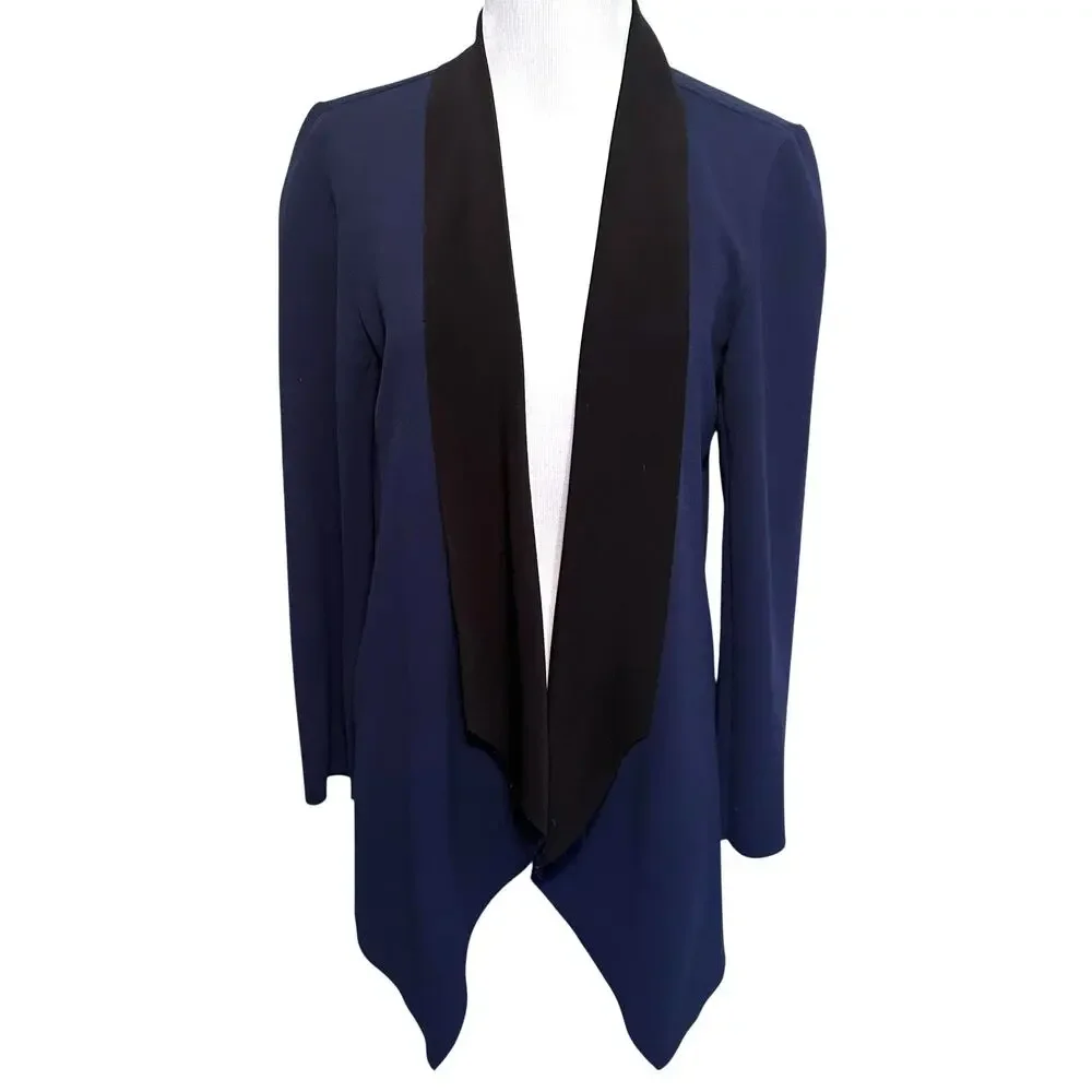 Joseph Ribkoff Vintage Open Jacket Womens Size 4 Blue Black Raw Edges Blazer